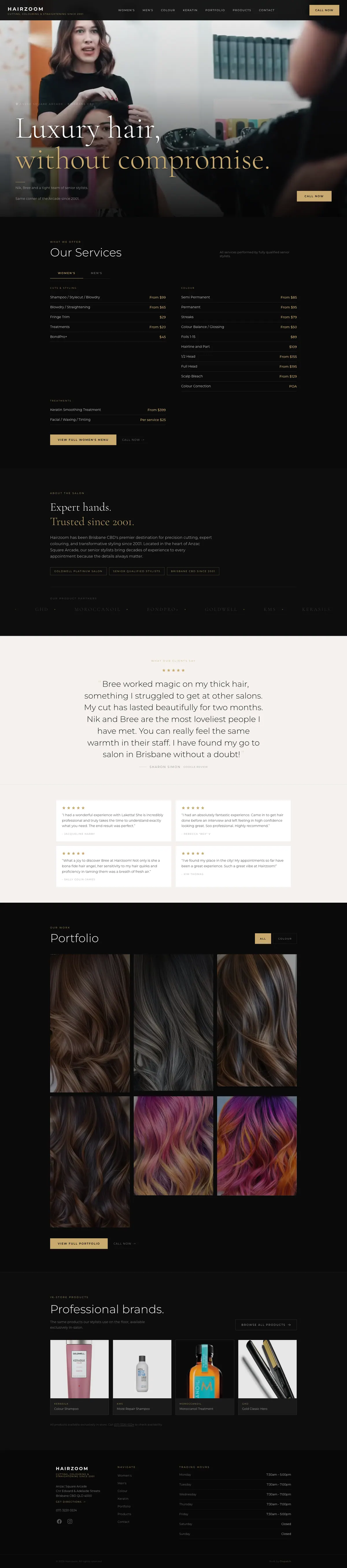 HairZoom website, full page